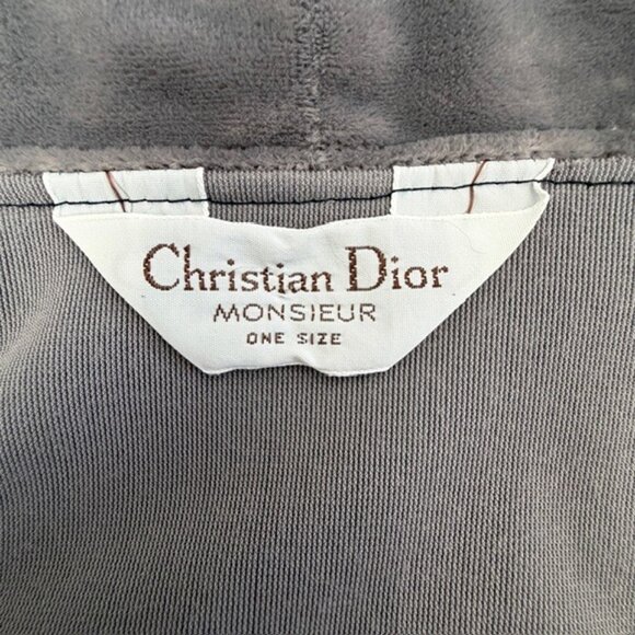 CHRISTIAN DIOR Vintage 80s Grey Velvet Velour Belted Robe One Size - Picture 11 of 11